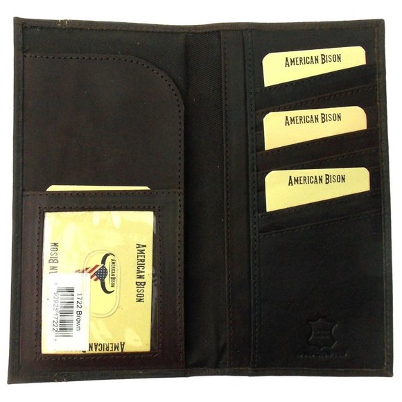 American Bison Rodeo Leather Wallet Milled Print Cutout Brown Checkbook Cover - Picture 3 of 3